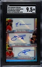 Elly De La Cruz / Noelvi Marte / Christian Encarnacion-Strand 2024 Bowman Sterling Triple Refractor Autographs card
