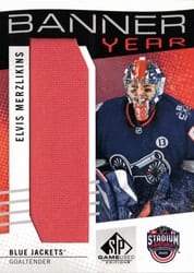 2025-26 SP Game Used 2025 Stadium Series Blue Jackets vs. Red Wings Banner Year Relics Elvis Merzlikins #BYSS-EM card