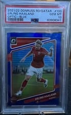 2021 Panini Donruss Road to Qatar Erling Haaland Optic Blue #100 card