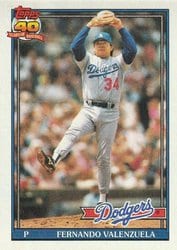 1991 Topps Base Set Fernando Valenzuela #80 card
