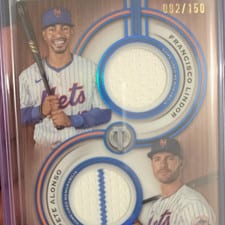 2025 Topps Tribute Dual-Player Relics Francisco Lindor / Pete Alonso #TPDR-LA card