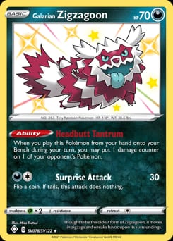 Shining Fates Shiny Vault Galarian Zigzagoon #SV078 card
