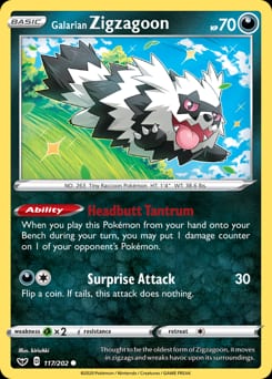Sword & Shield Galarian Zigzagoon #117 card