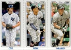 2022 Topps Opening Day Triple Play Gerrit Cole / Aaron Judge / DJ LeMahieu #TPC-6A / TPC-6B / TPC-6C card
