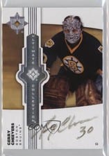 2022-23 Upper Deck Ultimate Collection Ultimate Emblems Autograph Gerry Cheevers #UE-GC card