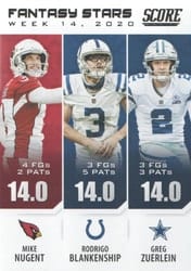 2021 Score Fantasy Stars Greg Zuerlein / Mike Nugent / Rodrigo Blankenship #FS16 card