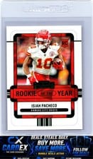 2022 Panini Contenders Rookie of the Year Isiah Pacheco Emerald #ROY-IPA card