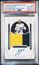 J.J. McCarthy 2024 Panini National Treasures Collegiate College Materials Signatures card
