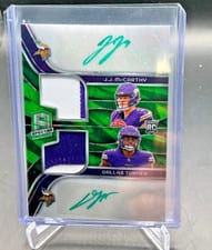 J.J. McCarthy / Dallas Turner 2024 Panini Spectra Dual Patch Autographs (Hyper) card