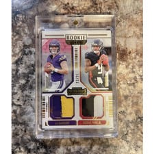 2024 Panini Contenders Rookie Ticket Dual Swatch J.J. McCarthy / Michael Penix Jr. #11 card