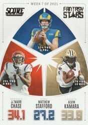2022 Score Fantasy Stars Ja'Marr Chase / Matthew Stafford / Alvin Kamara #FS7 card