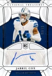 2021 Panini National Treasures Base Set Jabril Cox #143 card
