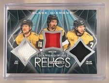 2024-25 Upper Deck Black Diamond Diamond Mine Triple Relics Jack Eichel/Mark Stone/William Karlsson #DMTR-SKE card
