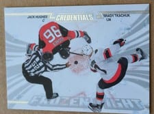2024-25 Upper Deck Credentials Frozen Fight Jack Hughes/Brady Tkachuk #FF-HT card