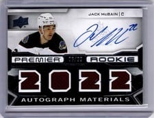 2022-23 Upper Deck Premier 2022 Premier Rookie Autograph Jersey Jack McBain #PRA-JM card