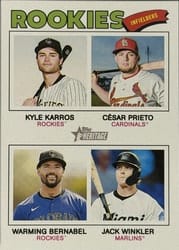 2026 Topps Heritage Base Set Jack Winkler/Warming Bernabel/Kyle Karros/César Prieto #394 card