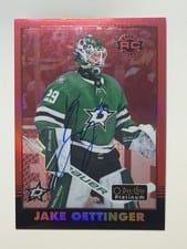 2021-22 O-Pee-Chee Platinum 2020-21 Update Retro Red Rainbow Auto Jake Oettinger #R-75 card