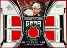 2022-23 Upper Deck Premier Premier Gear Rookies Jersey Jake Sanderson #PGR-SA card