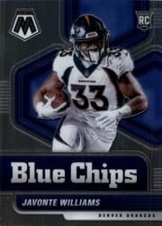 2021 Panini Mosaic Blue Chips Javonte Williams #14 card