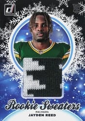 2023 Donruss Rookie Holiday Sweater Relics Jayden Reed #HS-JRE card