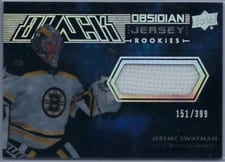2021-22 SPx UD Black Obsidian Rookie Jersey Jeremy Swayman #ORJ-JS card