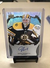2021-22 Upper Deck Ice Exquisite Collection Rookie Signatures Jeremy Swayman #R-JS card