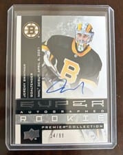2021-22 Upper Deck Premier 20th Anniversary Autograph Rookies Jeremy Swayman #AAR-JS card