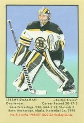 2022-23 Parkhurst Champions 51 Retros Jeremy Swayman #R-4 card