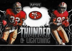 2020 Panini Playoff Thunder & Lightning Jerry Rice / Ricky Watters #TL-11 card