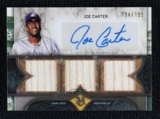 2025 Topps Museum Collection Single Player Signature Swatches Triple Relic Autographs Joe Carter #SPTRA-JCA card