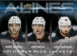 2024-25 Upper Deck A-Lines Johnny Gaudreau / Adam Fantilli / Kirill Marchenko #AL-9 card