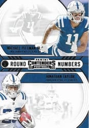 2020 Panini Contenders Round Numbers Jonathan Taylor / Michael Pittman Jr #RN-PT card