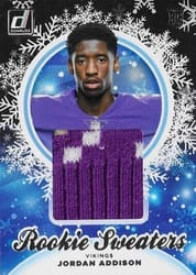 2023 Donruss Rookie Holiday Sweater Relics Jordan Addison #HS-JAD card