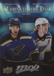 2025-26 Upper Deck MVP Coming to Your Rink Jordan Kyrou/Robert Thomas #CR-25 card