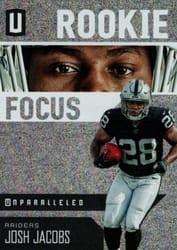 2019 Panini Unparalleled Rookie Focus Josh Jacobs #RF-JJ card