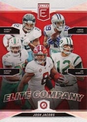 2019 Donruss Elite Elite Company Josh Jacobs / Derrick Henry / Amari Cooper / Kenyan Drake / Joe Namath #8 card