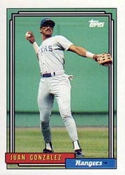 1992 Topps Base Set Juan Gonzalez #27 card