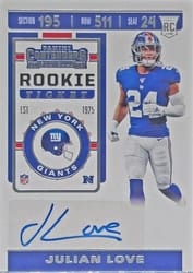 2019 Panini Contenders Base Set Julian Love #220 card