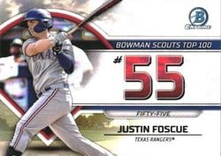 2023 Bowman Bowman Scouts Top 100 Justin Foscue #BTP-55 card