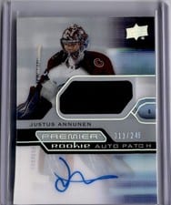 2021-22 Upper Deck Premier Acetate Rookie Autograph Patch Justus Annunen #AR-JU card