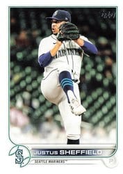 2022 Topps Base Set Justus Sheffield #587 card