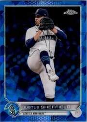 2022 Topps Chrome Sapphire Edition Base Set Justus Sheffield #587 card