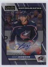 2023-24 O-Pee-Chee Platinum Blue Rainbow Autos Kent Johnson #BA-KJ card