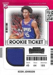 2021-22 Panini Contenders Rookie Ticket Swatches Keon Johnson #RTS-KEO card