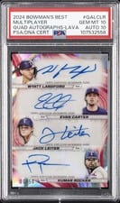 2024 Bowman's Best Quad Autographs Kumar Rocker / Jack Leiter / Evan Carter / Wyatt Langford #QA-LCLR card