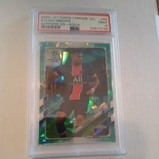 2020 Topps Chrome UEFA Champions League Sapphire Kylian Mbappe Aqua #95 card