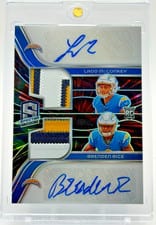 Ladd McConkey / Brenden Rice 2024 Panini Spectra Dual Patch Autographs (Hyper) card