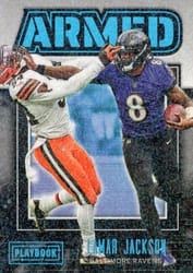2022 Panini Playbook Armed Lamar Jackson #A-13 card