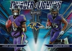 2021 Panini Playoff Thunder & Lightning Lamar Jackson / Marquise Brown #TL-6 card
