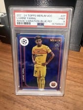 2023 Topps Merlin UEFA Lamine Yamal Blue Refractor Rookie Variation #27 card